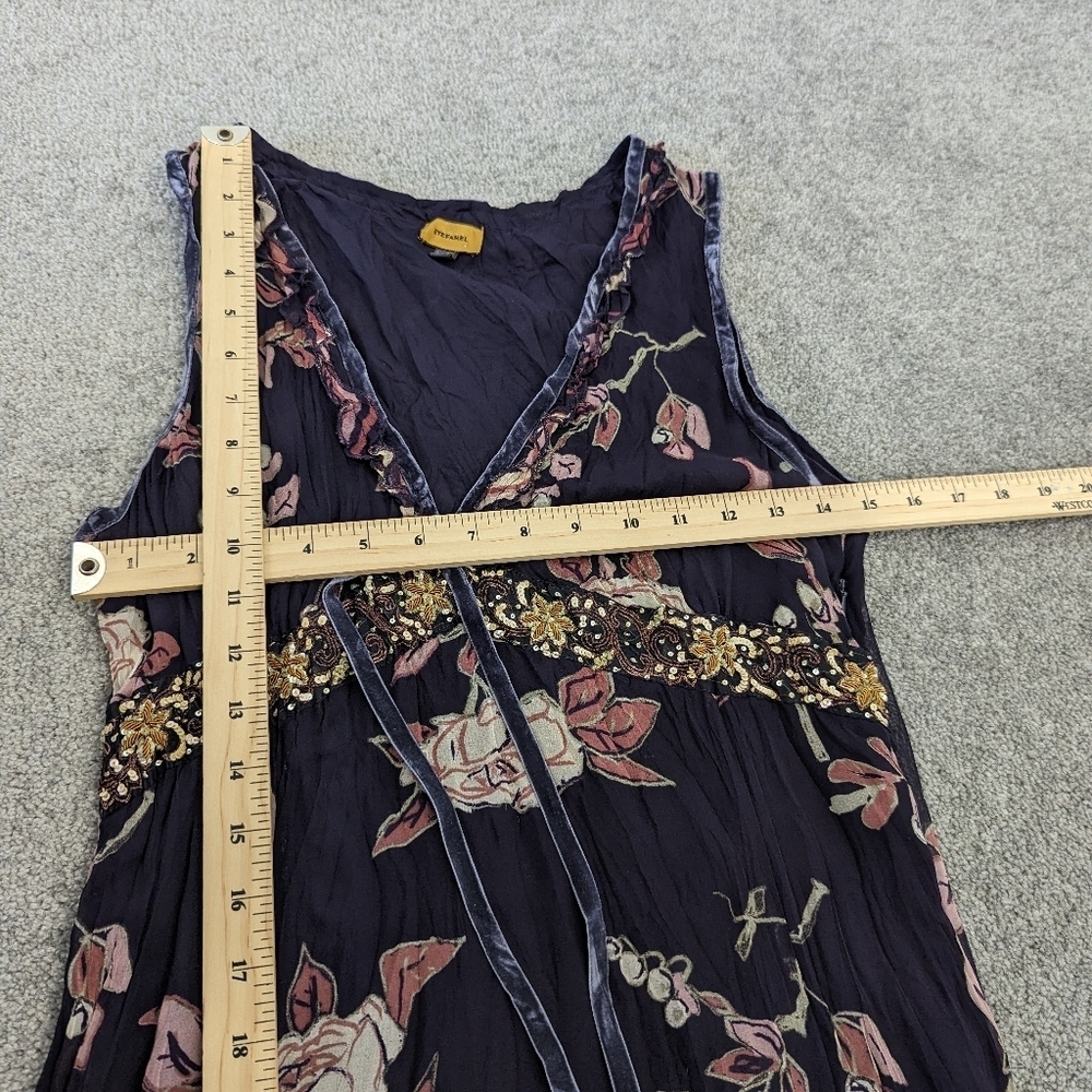 Women's Stefanel Floral Beaded Asymmetrical Silk Dress, Vintage Size 46 - Picture 6 of 7